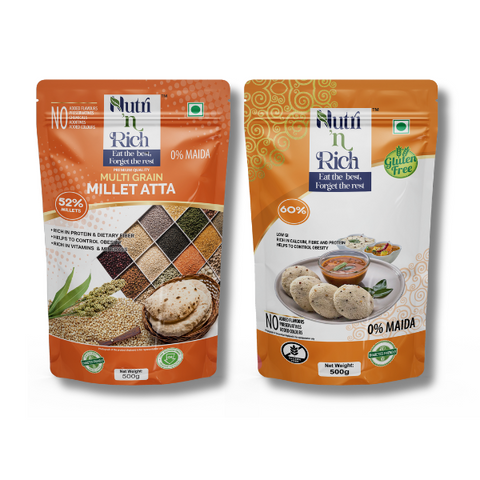 Combo Pack | Multi Grain Millet Atta 500Gms + Instant Millet Idli Mix 500Gms