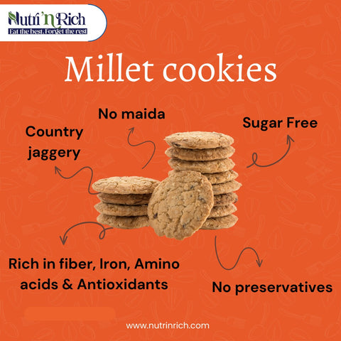 Country Jaggery Multi Millet & Finger Millet(Ragi) Cookies Combo Pack Of 4 - 2x100Gm Multi Millet & 2x100Gm Ragi Cookies